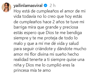 Yailin celebra el segundo cumpleaños de Cattleya con un mensaje emotivo